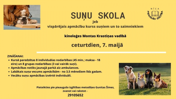 Maijā sāksies suņu skolas nodarbības