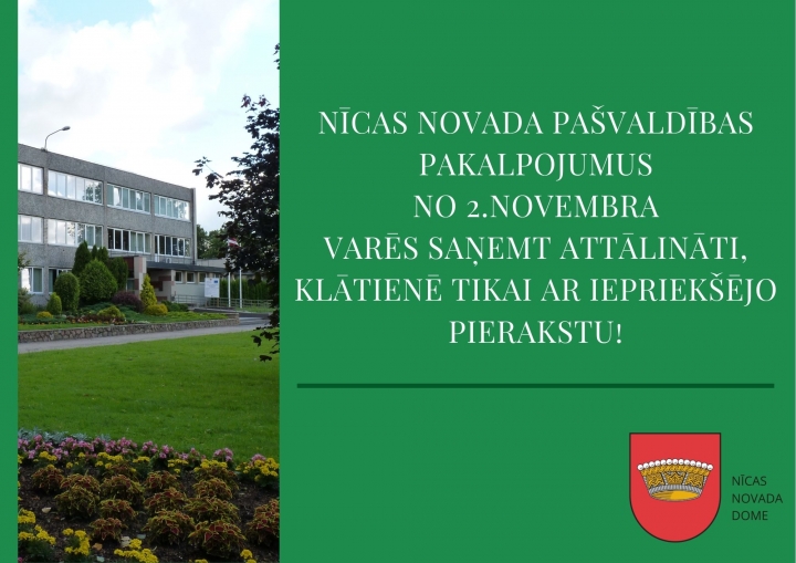 Nīcas novada pašvaldības pakalpojumus varēs saņemt attālināti, klātienē tikai ar iepriekšējo pierakstu