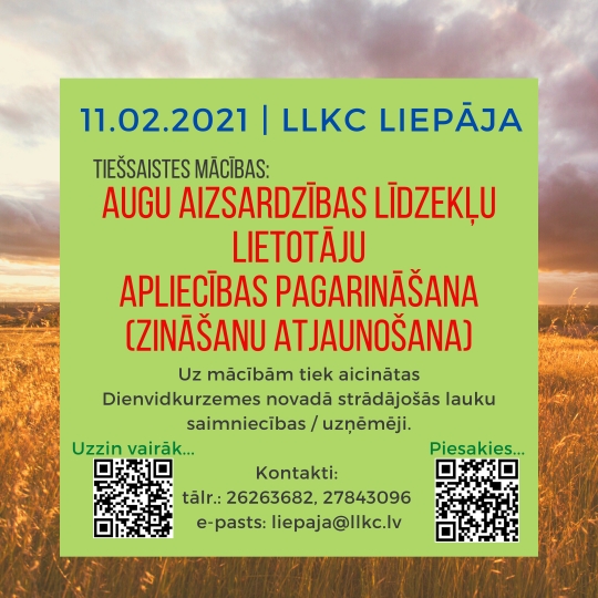 Tiešsaistes mācības augu aizsardzības līdzekļu lietotāju apliecības pagarināšanai