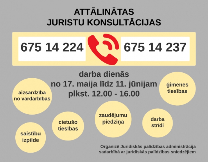 Attālinātas juridiskās  konsultācijas maijā un jūnijā