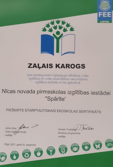 Zaļais karogs arī  šajā mācību gadā plīvos pie Spārītes